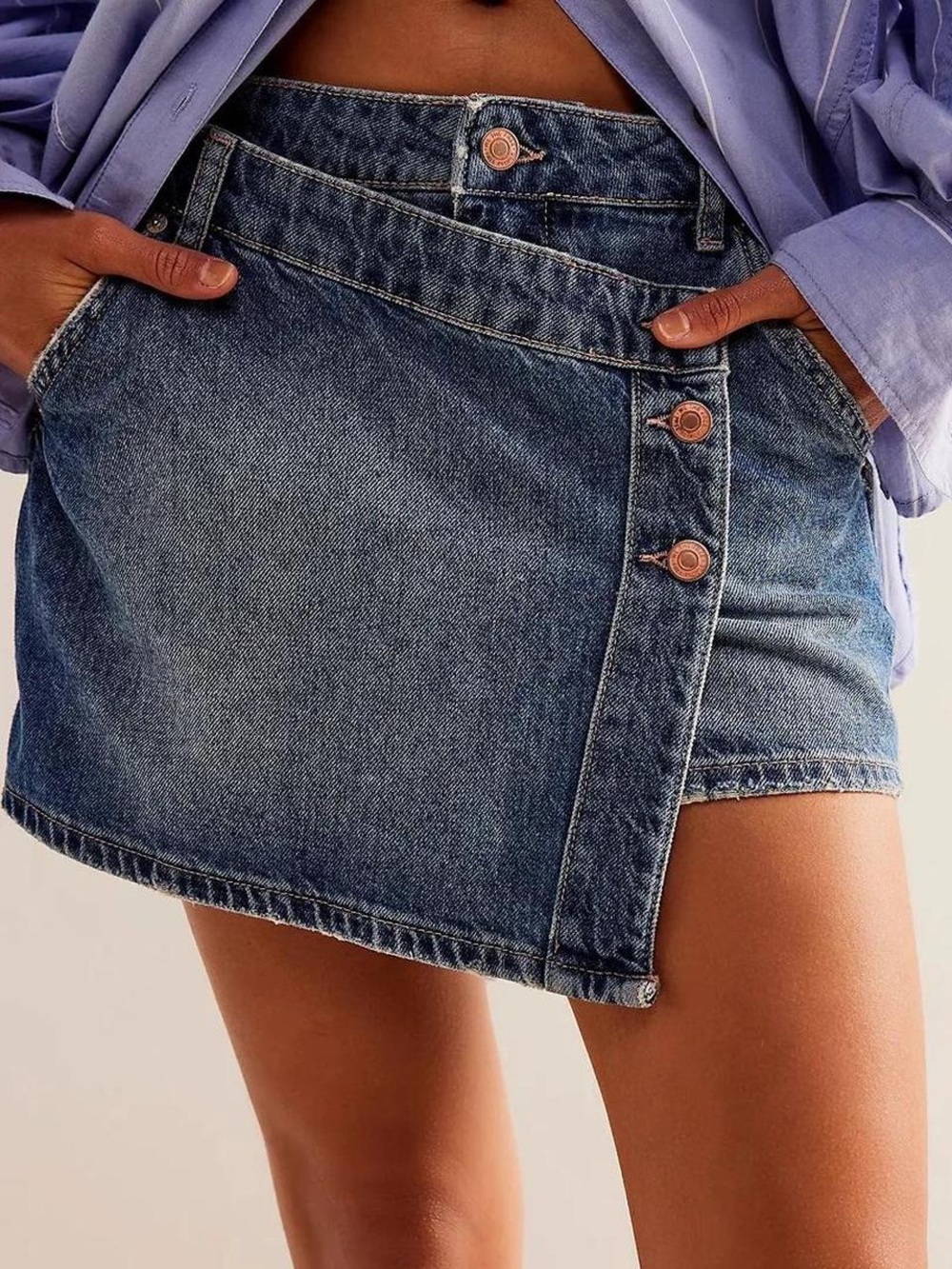 Free People Blue Asymmetrical Denim Mini Skirt